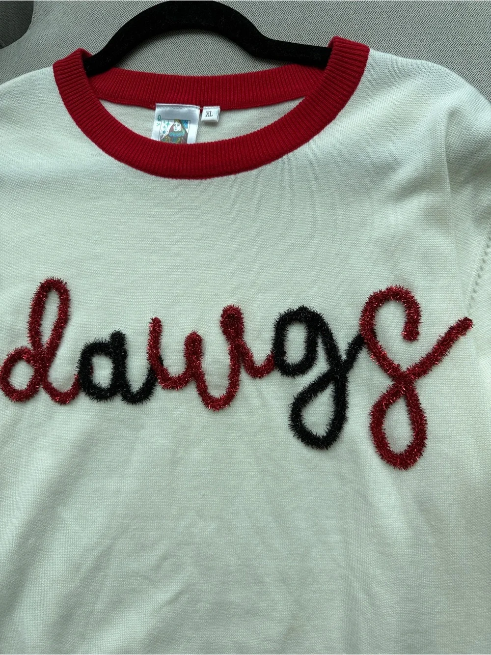 Queen of Sparkles ‘Dawgs' Georgia Bulldogs Short Sleeve Top Red & Black Trim UGA - Picture 3 of 8